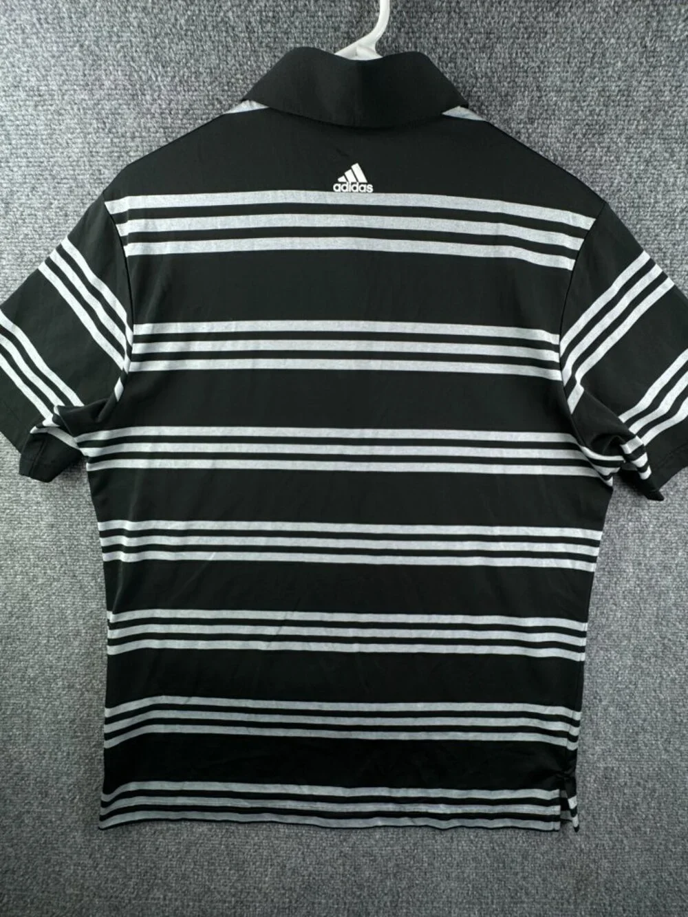 Adidas Men’s Short Sleeve Polo Shirt Golf Black Gray Striped Large Polyester